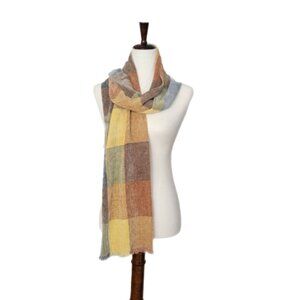 Handwoven Artisan Scarf Soft Chenille Check Pattern 70" X 11.5"